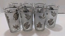 Vintage Libbey  8oz Drinking Glasses Frosted Silver Leaf 5.5