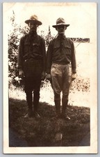 c1918 WWI US Army Soldiers Doughboys in Uniform RPPC Real Photo Postcard picture