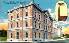 New and Old City Hall Columbia South Carolina SC Postcard 107-C Linen c1957 picture