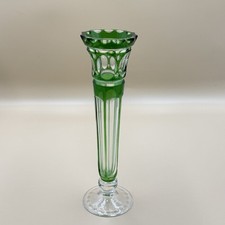Vintage Czech Bohemian Green Cut to Clear Crystal Candlestick 9.5 Emerald picture