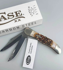 New Case xx 30093 Jigged Amber Bone Carbon Stainless Steel Folding Hunter Knife picture