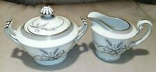 Imperial Fine China Permanently Yours Creamer & Sugar Bowl Gray White Plants EUC picture