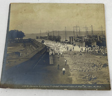 ANTIQUE 1913 PANAMA CANAL R.R. DOCKS CRISTOBAL GENERAL VIEW OF PIER B&W PHOTO picture