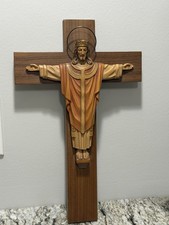 Beautiful Vintage Anri Italian Hand Carved Christ The King Crucifix 16” picture