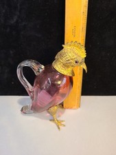 Victorian Cranberry Novelty Chicken Parrot -Bird Hinged Gilt Head Claret Jug picture