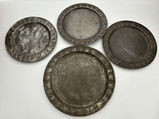 Lot of 4 Primitive/Antique Tinware ABC Toy Tin Plates -6-1/4