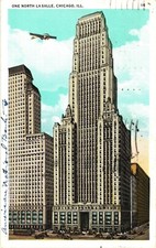 Chicago IL One North La Salle Building Airplane Linen Postcard 1936 Posted picture
