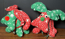 Set Of Two Vintage Homemade Reindeer Oniments Green Red picture
