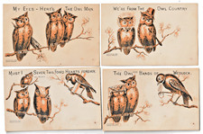 1882 Hard & Parsons Lot of 4 Owls Anthropomorphic Humor Victorian Trade Cards picture
