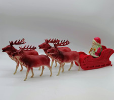 Antique 1930s Japan Celluloid Santa Sleigh 4 Reindeer Christmas Set Vintage picture