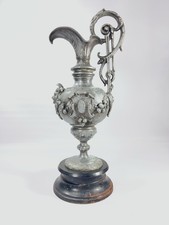 Antique French Pewter Ewer Napoleon III Mask Mount Grape Swags 15in picture