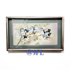 Vtg Tile Art Birds On Branch Signed And Framed Nature Spring Scene Cottagecore picture