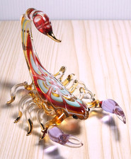 Amber Maroon SCORPION hand blown art glass figure  4 inch gold trim Gift decor picture