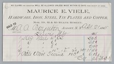 1885 Maurice E Viele Albany NY Hardware Billhead Invoice Receipt Lewis NY Scarce picture