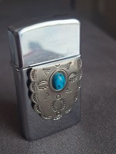 Vintage 1999 Zippo Slim Lighter Cherokee Southwest Turquoise Emblem picture