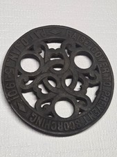 Vintage Cast Iron Round Trivet Hot Plate, Raised Feet, 6 in,