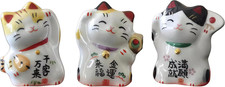 3-Piece Maneki Neko Cat Figurine Set, Mini Japanese Ceramic Lucky Beckoning Cat picture