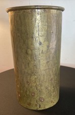 Antique Brass Cylinder Canister Hand Hammered Dovetail Primitive Patina 7 3/4” T picture