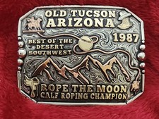 X~Treme Calf Roping Rodeo Champion Trophy Buckle☆Old Tucson Arizona☆1987☆427 picture