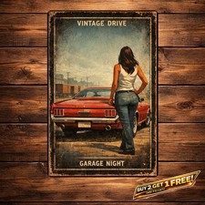 Sexy Hot Woman with Car Metal Tin Sign 8x12 Vintage Man Cave Wall Art picture