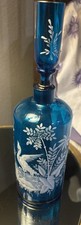 Antique Bristol Blue Glass Decanter & Unusual Stopper Birds Enameled picture