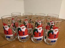 8 Retro Christmas Santa & Reindeer 16oz Tumbler Glasses Vtg Bali picture