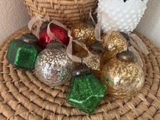 8 Vintage German Style Kugel Ornament Mercury Glass HEAVY Crackle Red Green Gold picture