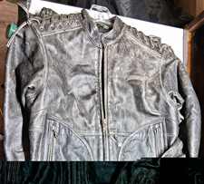 Harley-Davidson Genuine Leather Jacket Gray/Black Wash Lace-Up Eagle Back+ Chaps picture