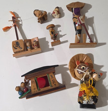 Vintage Japanese Made in Japan Mini Wooden Figurines Lot of 7 Miniatures picture