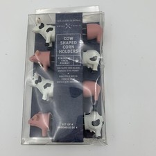 Williams Sonoma Corn Holders Cows Pigs Farm Animals Stainless Steel Grill BBQ picture