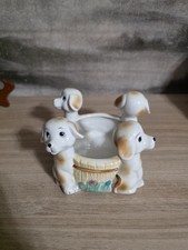 Vintage Ceramic Multi Puppy Dog Planter Basket MCM Kitsch Unmarked picture