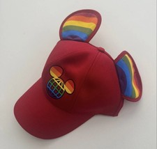 Disney PRIDE Mickey Mouse Ear Baseball Cap Rainbow Adult OSFA Rare Discontinued picture