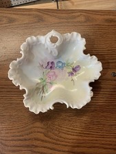 Vintage Hand Painted Porcelain Flowers Tray Trinket Jewelry Holder Signed 1987 picture