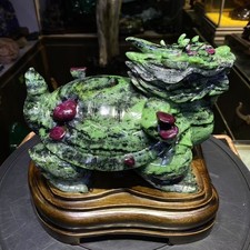 17.86LB Natural Green Ruby Quartz Crystal Hand Carved Dragon Turtle Home Decor picture