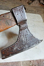 Antique FORGED IRON GOOSEWING BEARDED BROAD AXE NICELY DECORATED Timber Framer picture