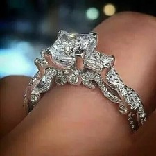 2Ct Princess Cut Lab Created Diamond Engagement Ring 14K White Gold Plated picture