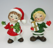 2 Vtg Japan Josef Originals Christmas Kids Shoppers Gift Givers Children Caroler picture