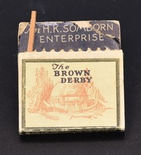 Vintage Brown Derby Matchbook 3 locations California Pullquick picture