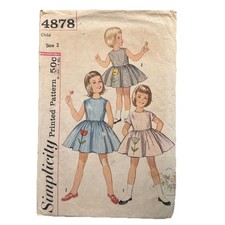VTG Simplicity 4878 Child Girls Dress Pattern 2T 60s Flower Transfer Cut Short picture
