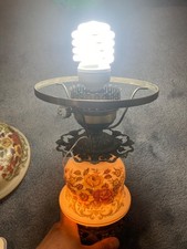 Vintage 1973 Quoizel Rust Rose Double Light Hurricane Lamp Floral Glass Working picture