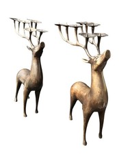 2 MCM Style Brass Reindeer Stag Candelabra set 18” Tall 8 Candle Christmas Heavy picture