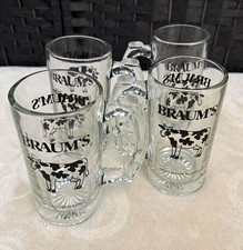 Vintage 1970s/1980s Braum's Ice Cream & Dairy Store Clear Glass Mugs (Set of 4) picture