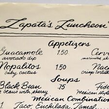 Vintage 1980s Zapata's Mexican Restaurant Luncheon Menu picture