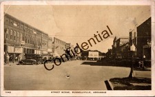 Downtown Street Scene w/ Autos And Storefronts Russellville AR Arkansas M387 picture