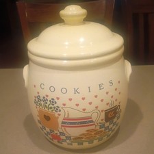 Vintage Treasure Craft COOKIES Cookie Jar Canister 10 inches Tall Country picture