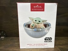 2024 Hallmark Ornament Grogu In Hovering Pram Star Wars Mandalorian Light Sound picture