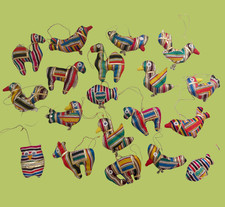 Vintage Indian Folk Art Fabric Animal Ornaments Lot Colorful Embroidered picture