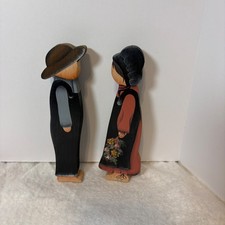 Vintage 1996 Hand Painted Wood Folk Art Amish Couple Figurines Signed picture