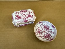 Meissen Porcelain Vanity Trinket Box with Lid & Small Dish Floral Pattern picture