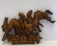 Mesoamerican Mayan King Pakal Palenque Wood Carving Openwork Relief Plaque 16” picture